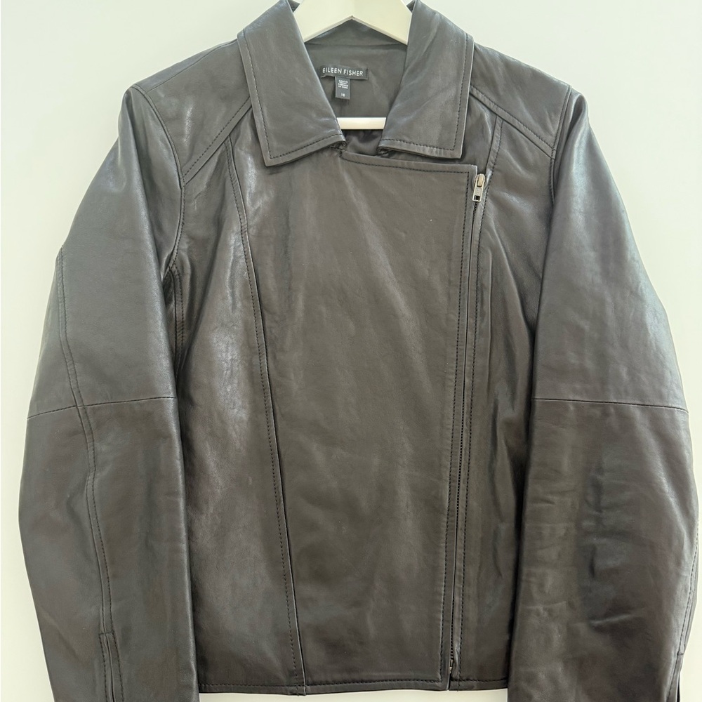 Eileen Fisher Dark Brown Leather Jacket